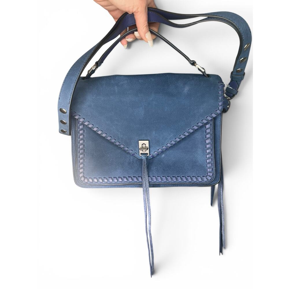 Rebecca Minkoff Darren Nubuck Leather Messenger Crossbody Shoulder Bag True Navy